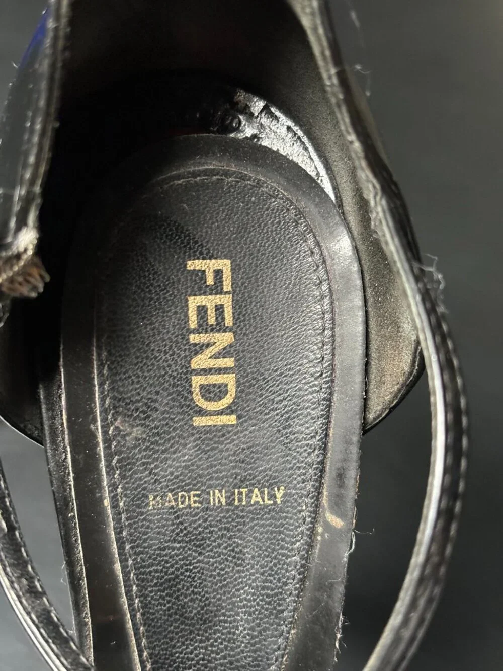 Fendi Black Patent Leather T-Strap Peep-Toe Platform Size 39